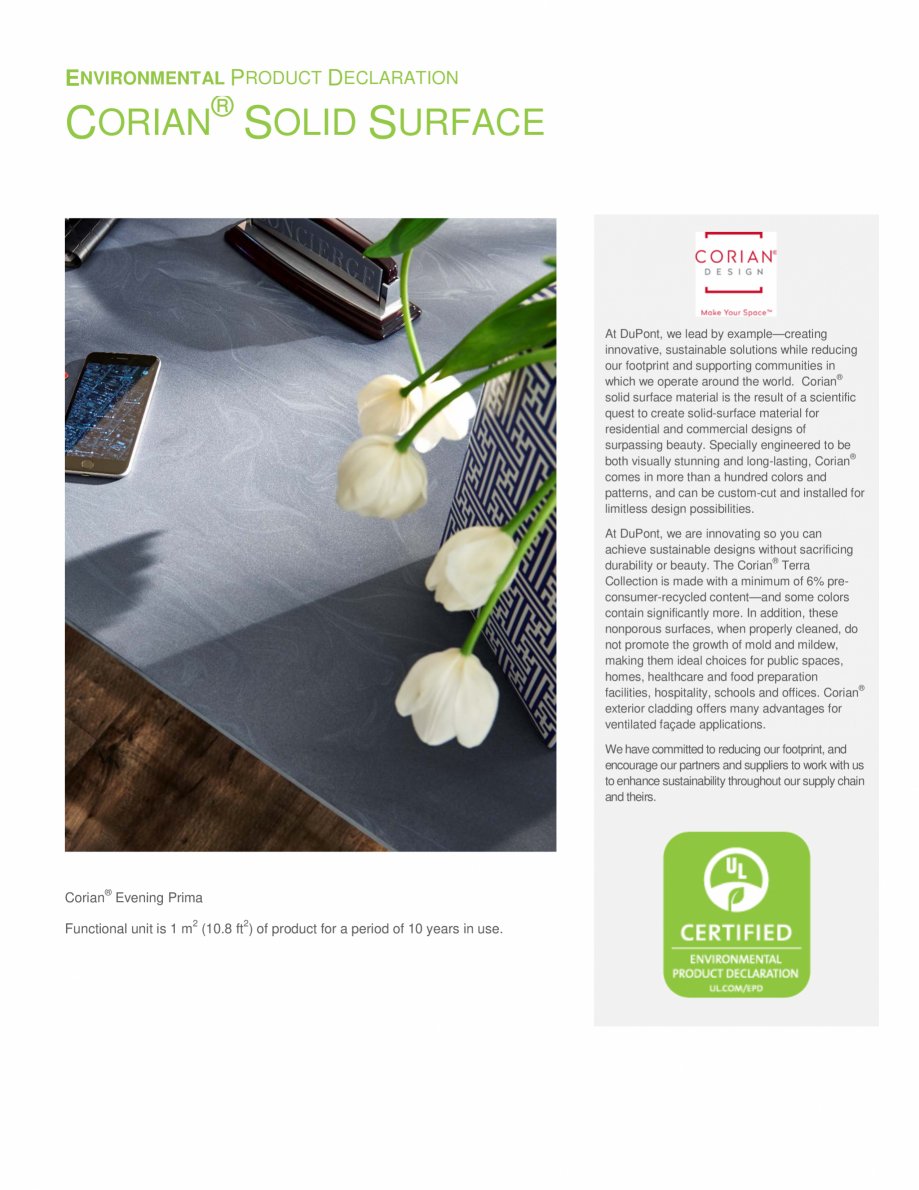 Pagina 1-Declaratie de mediu pentru placi minerale pentru interioare CORIAN® Solid Surface  CORIAN®...