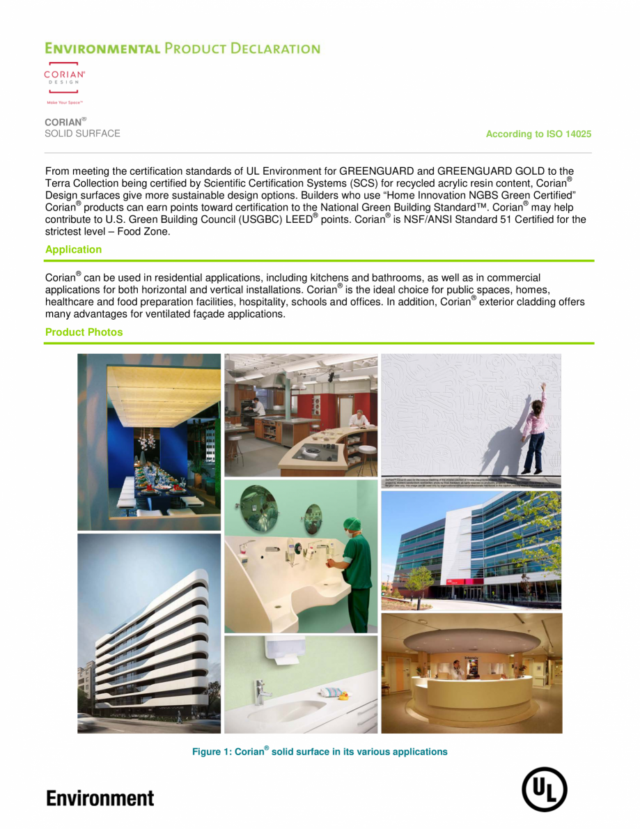 Pagina 4-Declaratie de mediu pentru placi minerale pentru interioare CORIAN® Solid Surface  CORIAN®...