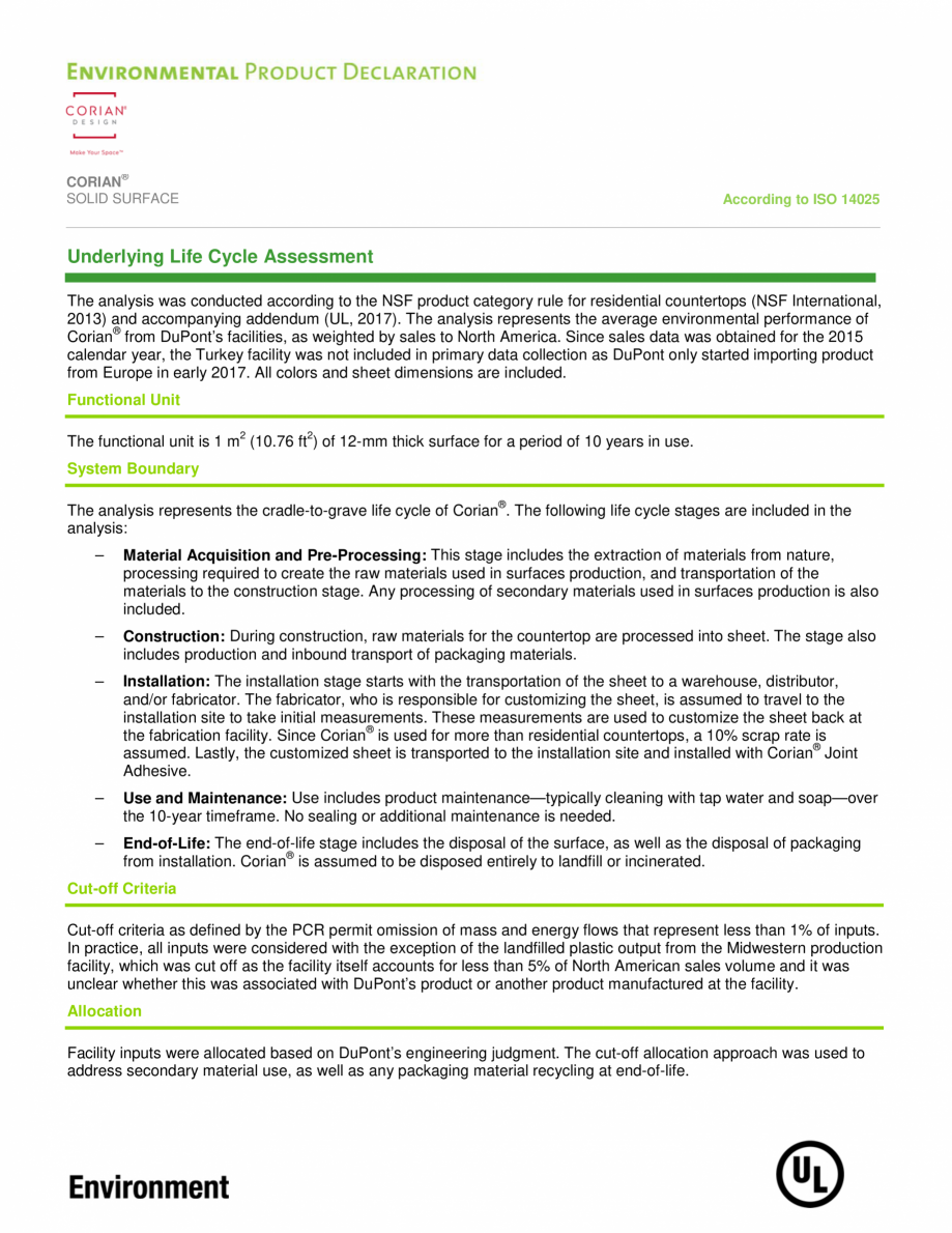 Pagina 8 - Declaratie de mediu pentru placi minerale pentru interioare CORIAN® Solid Surface ...