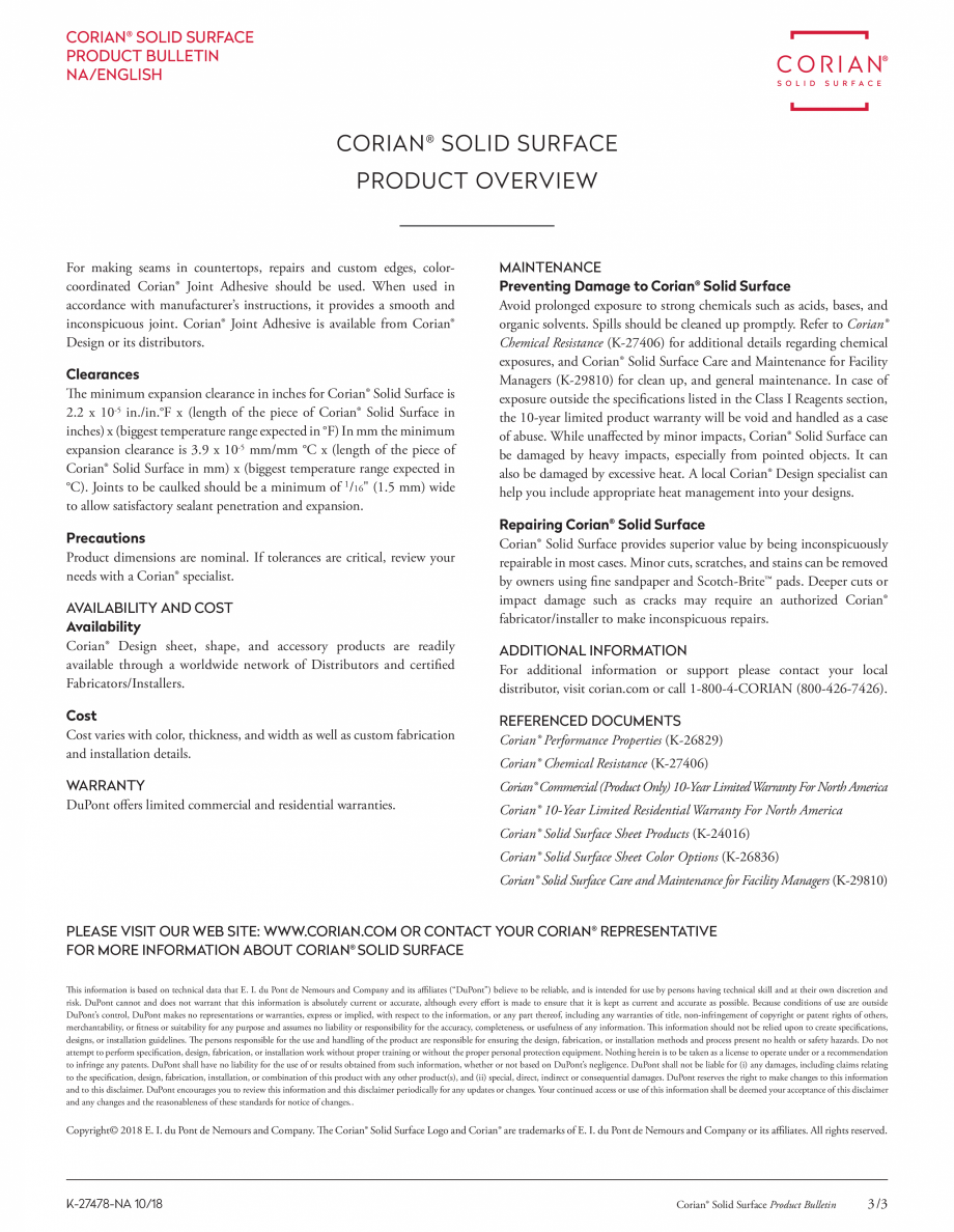 Pagina 3 - Date tehnice pentru placi minerale pentru interioare CORIAN® Solid Surface ...