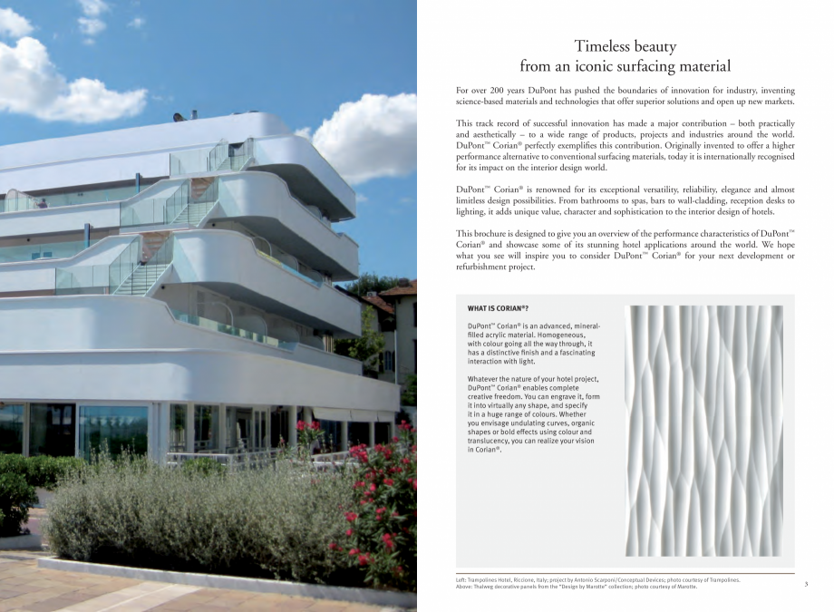 Pagina 3-Utilizarea  placilor minerale pentru interioare in hoteluri CORIAN® Solid Surface  CORIAN®...