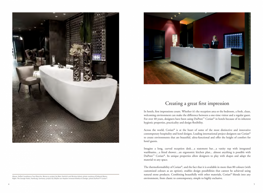 Pagina 4-Utilizarea  placilor minerale pentru interioare in hoteluri CORIAN® Solid Surface  CORIAN®...