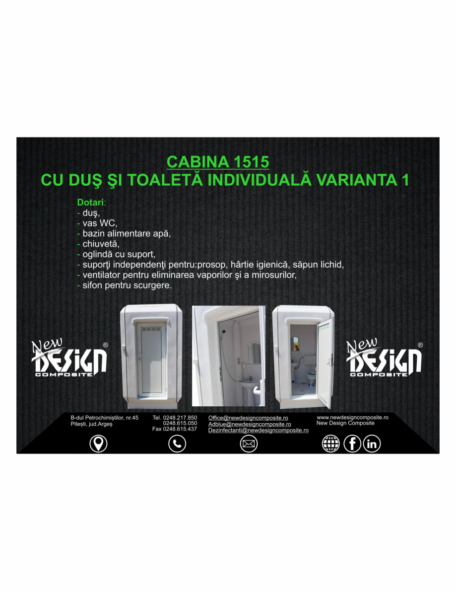Pagina 1-CABINA 1515 cu dus si toaleta individuala Varianta 1 NEW DESIGN COMPOSITE 1515 V1 Catalog, brosura...
