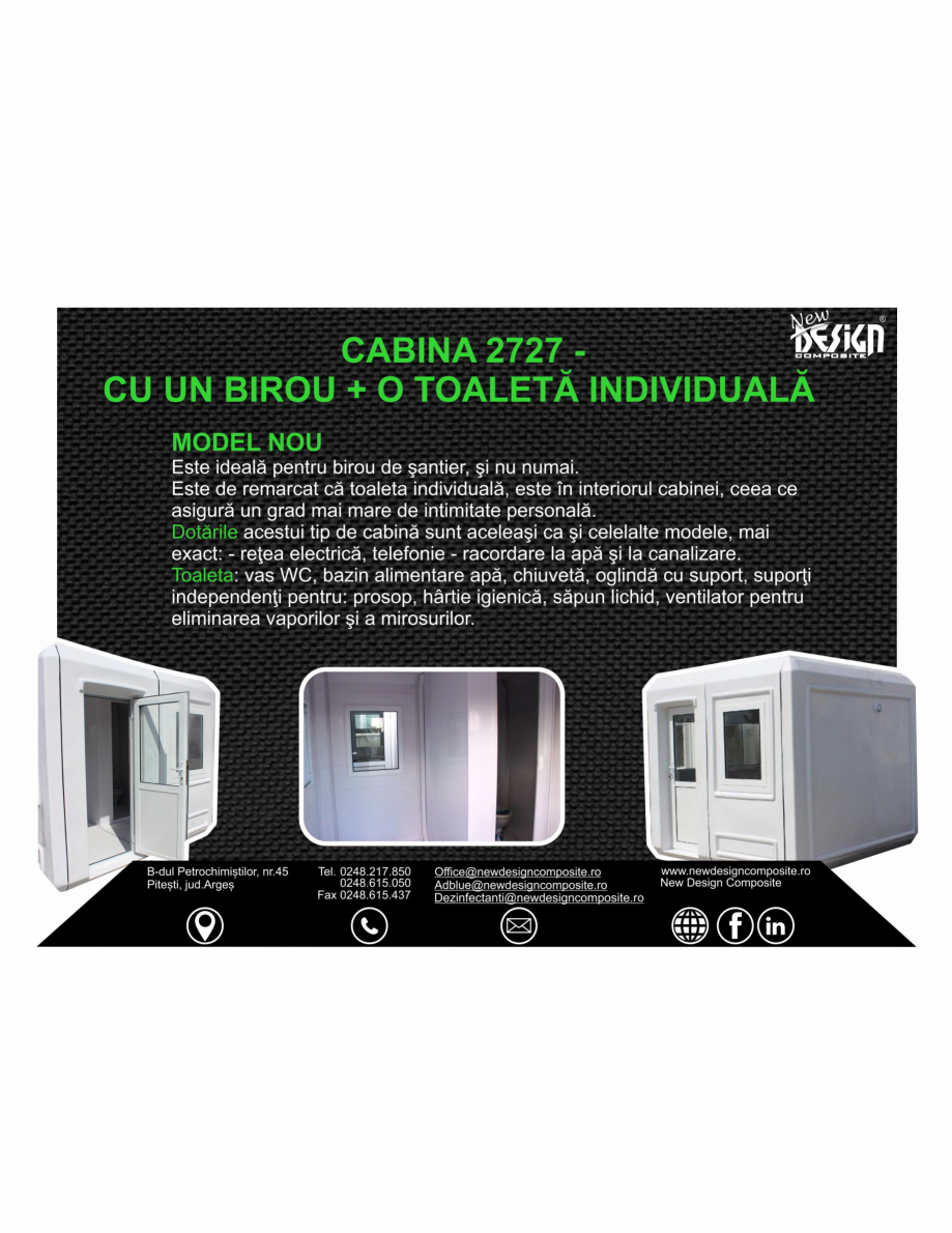 Pagina 1-Cabina 2727- cu un birou+o toaleta individuala, model nou NEW DESIGN COMPOSITE 2727 - birou si...