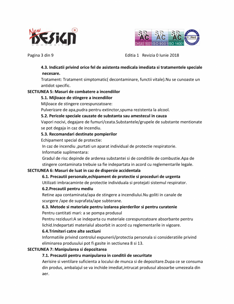 Pagina 3-Fisa cu date de securitate NEW DESIGN COMPOSITE Antigel panouri solare Fisa tehnica Romana lasele de...