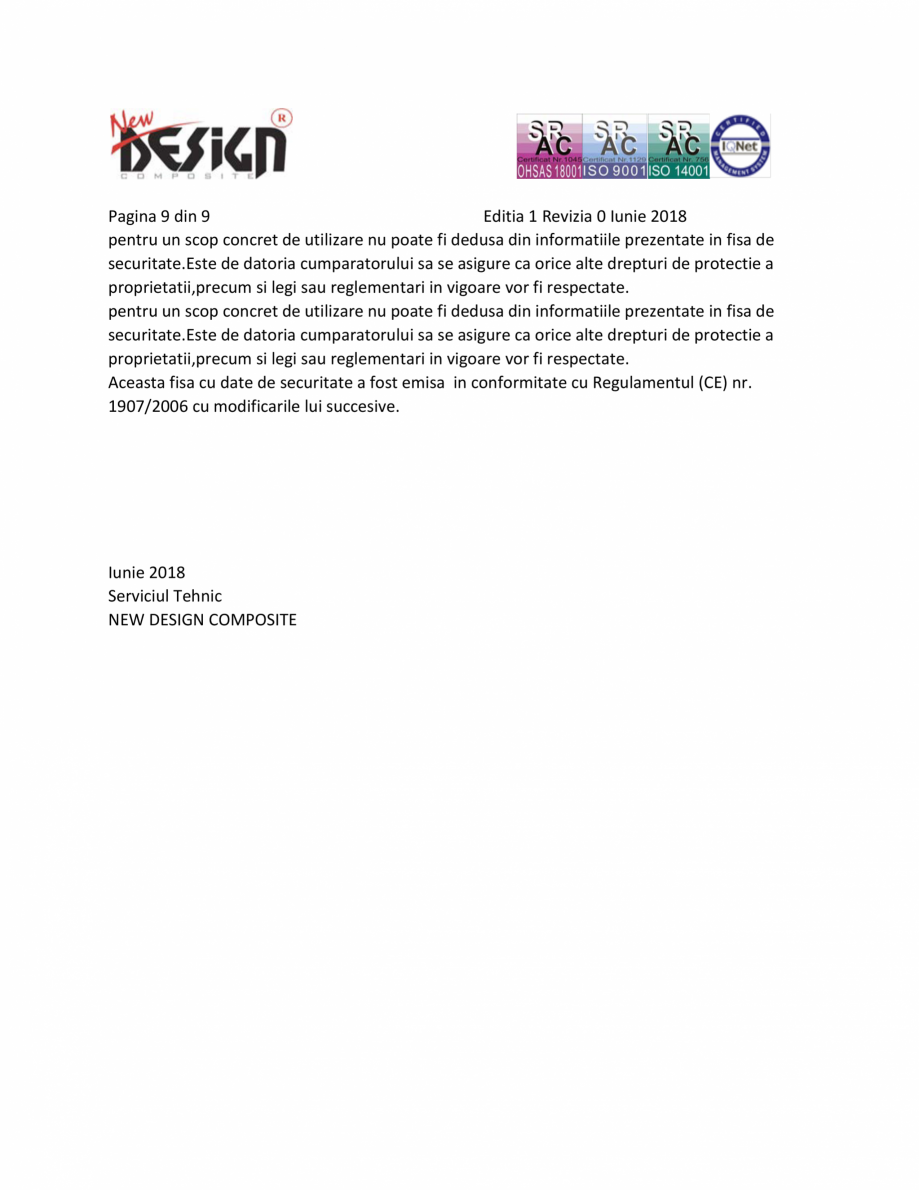 Pagina 9-Fisa cu date de securitate NEW DESIGN COMPOSITE Antigel panouri solare Fisa tehnica Romana rmica:
nu...