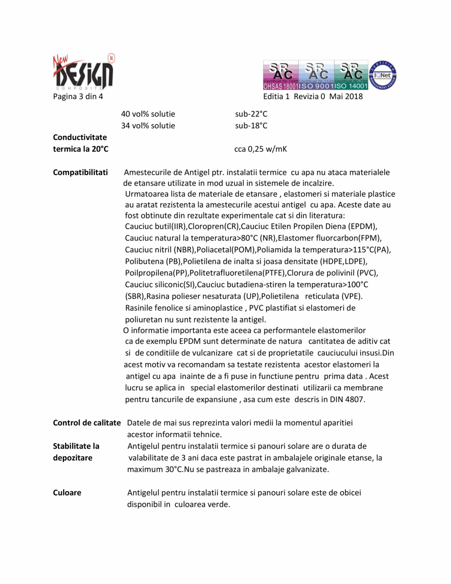 Pagina 3 - Fisa cu date de securitate NEW DESIGN COMPOSITE Antigel instalatii termice Fisa tehnica...