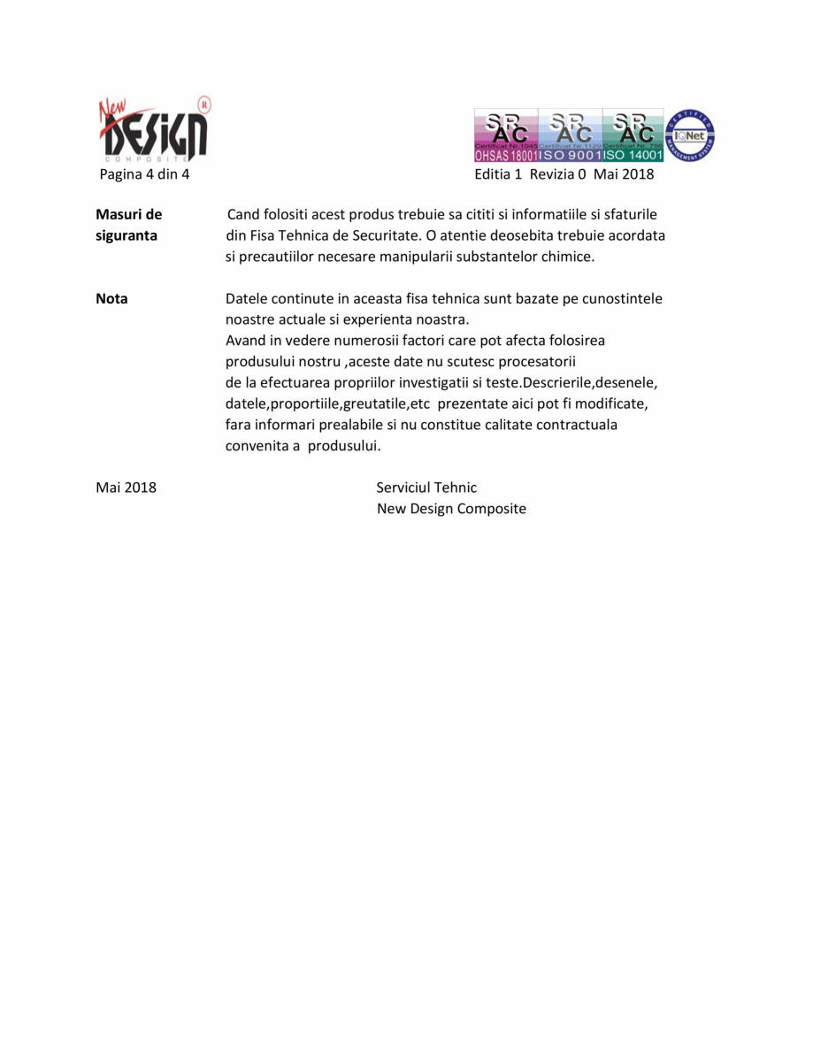 Pagina 4-Fisa cu date de securitate NEW DESIGN COMPOSITE Antigel instalatii termice Fisa tehnica Romana ne , ...
