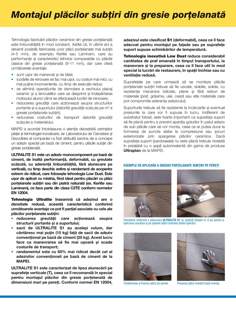 Pagina 2-Montajul placilor subtiri din gresie portelanata MAPEI ULTRALITE S1 Instructiuni montaj, utilizare...