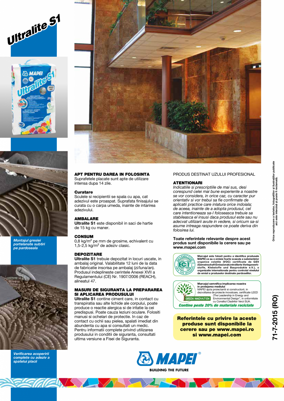 Pagina 4-Adeziv monocomponent pe baza de ciment MAPEI ULTRALITE S1 Fisa tehnica Romana cu microsfere de...