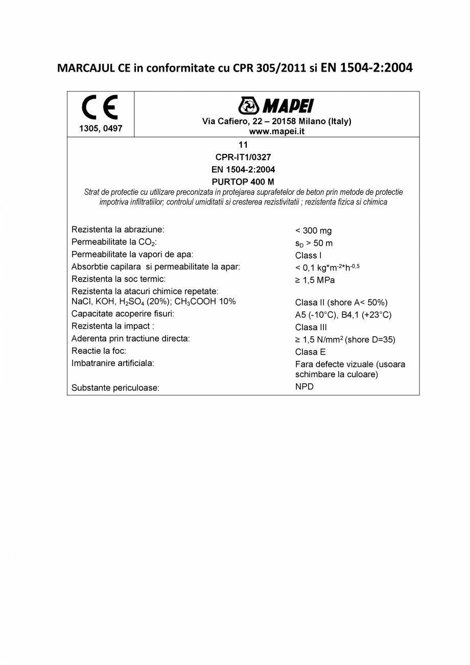 Pagina 2-Declaratie de performanta - produs bi-component pe baza de poliuree hidrida pentru protectia...