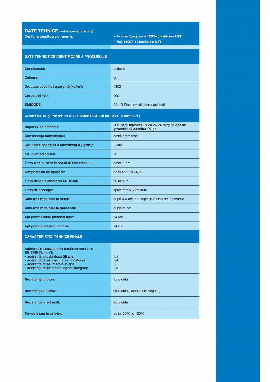 Pagina 3-Adeziv pe baza de ciment de inalta performanta, fara alunecare pe verticala pentru placi ceramice si...