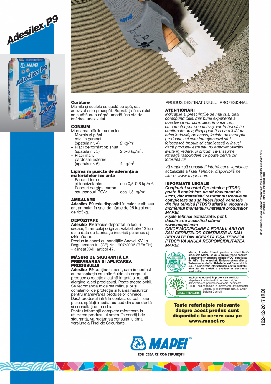 Pagina 4-Adeziv imbunatatit pe baza de ciment de inalta performanta, fara alunecare pe verticala si cu timp...