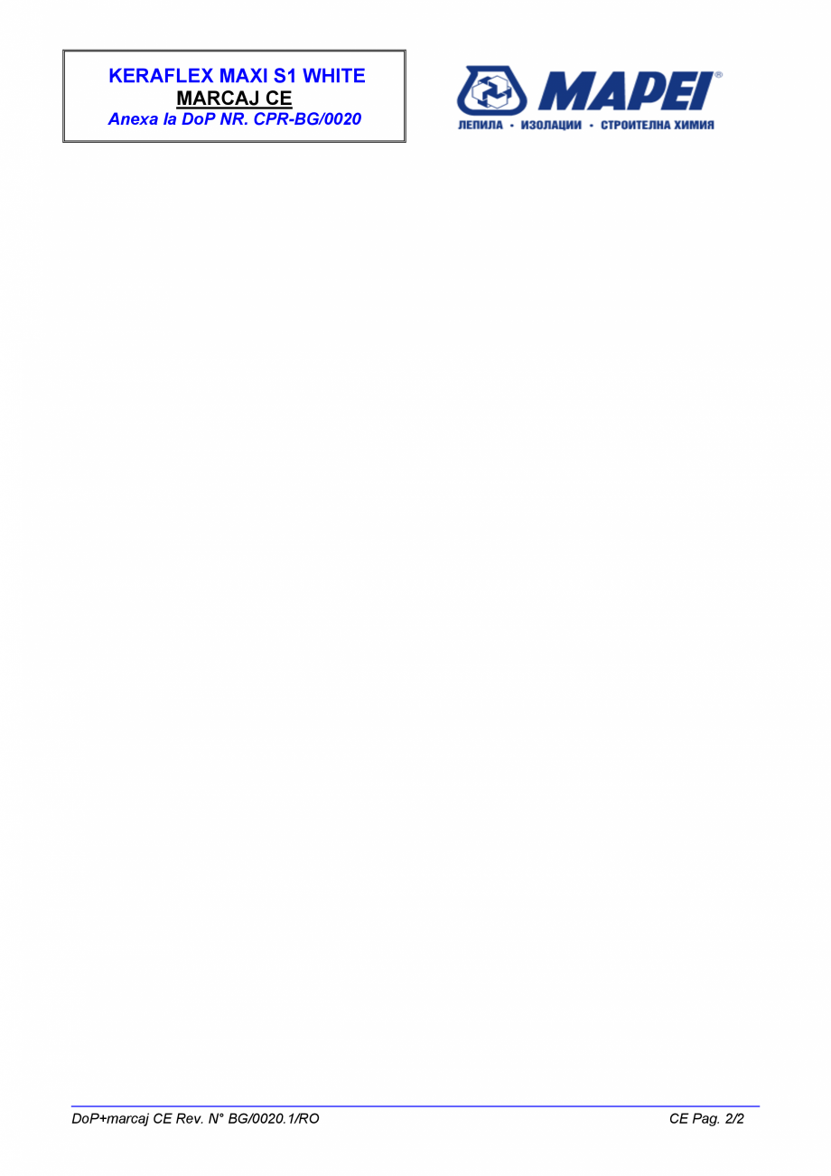 Pagina 3-Declaratie de performanta pentru adeziv imbunatatit, pe baza de ciment, pentru placi ceramice si...