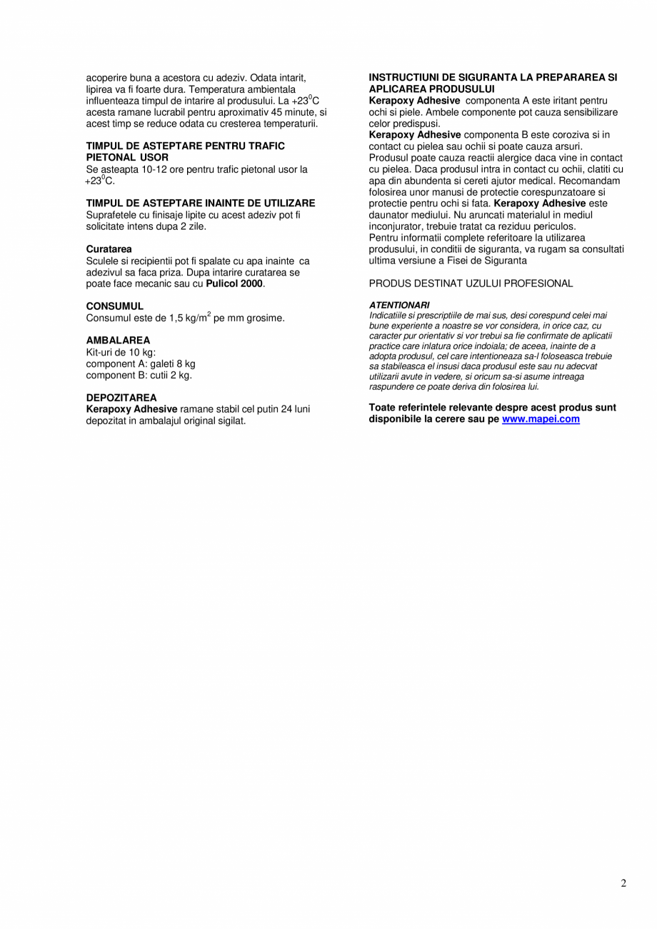 Pagina 2-Adeziv epoxidic bicomponent, fara alunecare, pentru placi ceramice si placi din roci naturale MAPEI ...