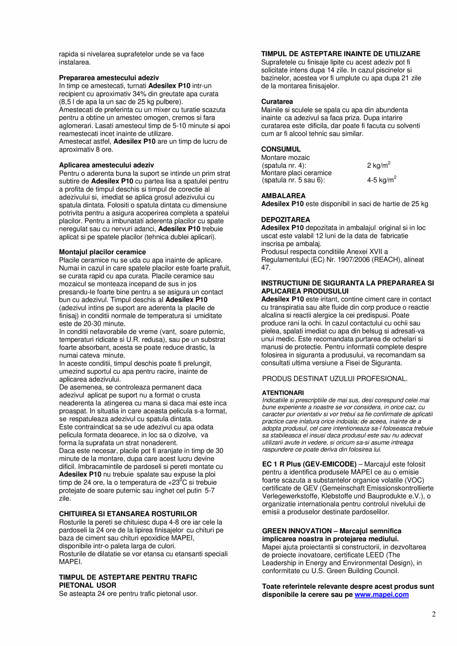 Pagina 2-Adeziv pe baza de ciment de inalta performanta pentru mozaicuri din sticla, ceramice sau din marmura...