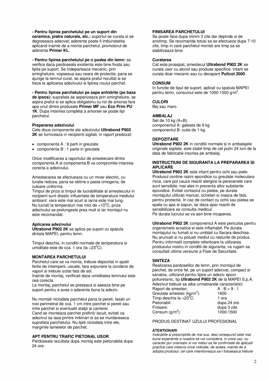Pagina 2 - Adeziv epoxi-poliuretanic bicomponent pentru pardoseli din lemn MAPEI ULTRABOND P902 2K...