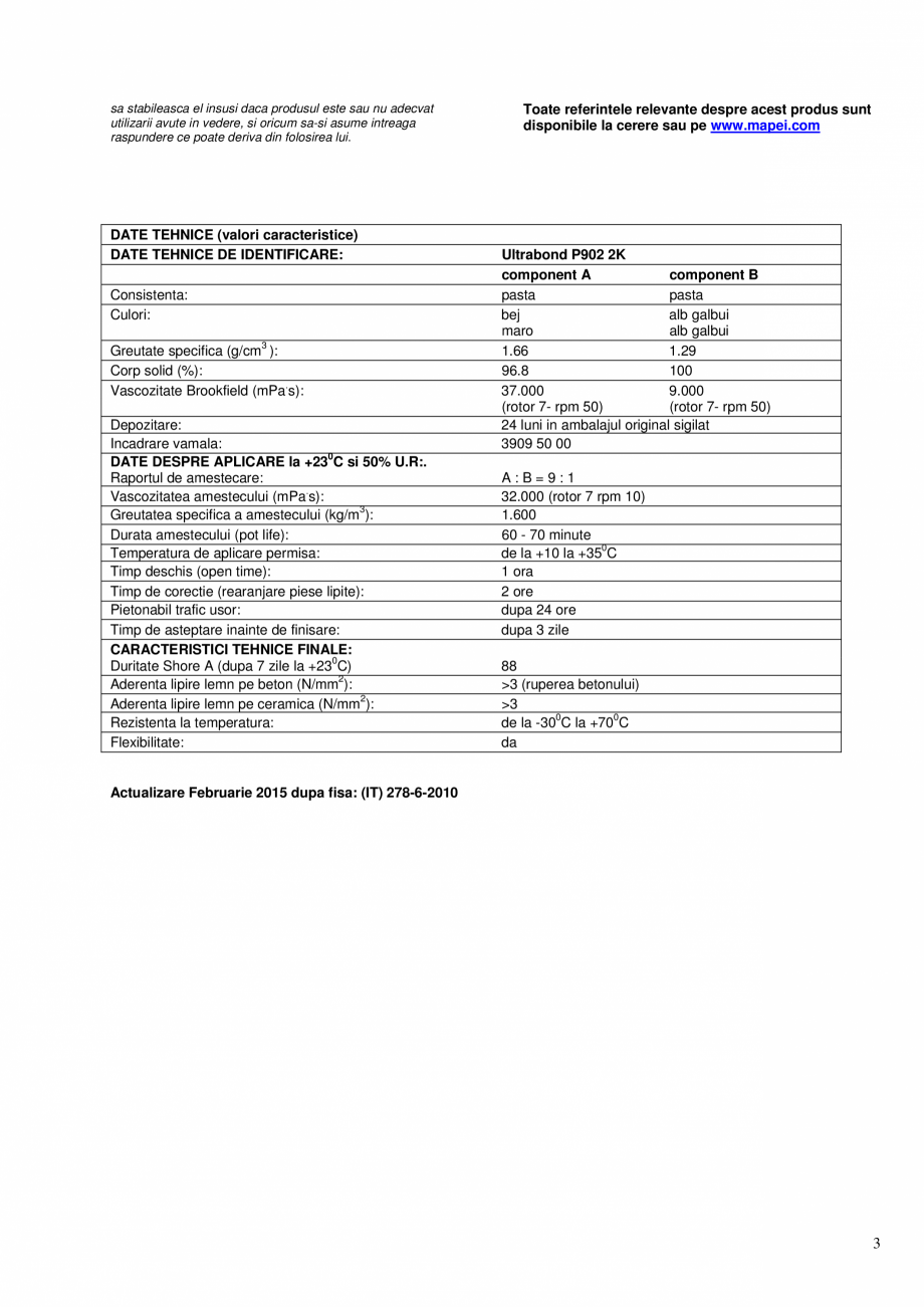 Pagina 3 - Adeziv epoxi-poliuretanic bicomponent pentru pardoseli din lemn MAPEI ULTRABOND P902 2K...