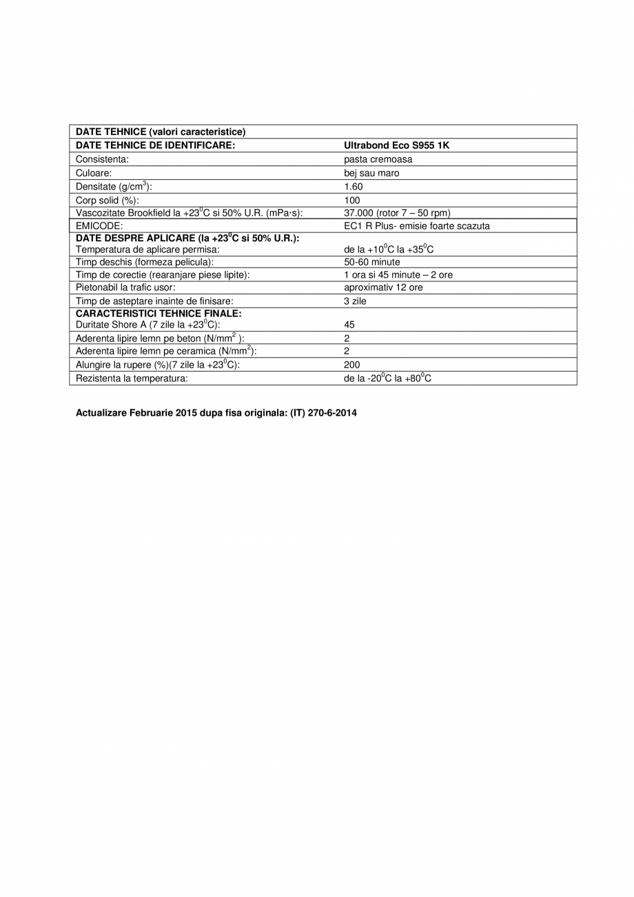 Pagina 3-Adeziv poliuretanic monocomponent  MAPEI ULTRABOND ECO S955 1K Fisa tehnica Romana a dintata;
...