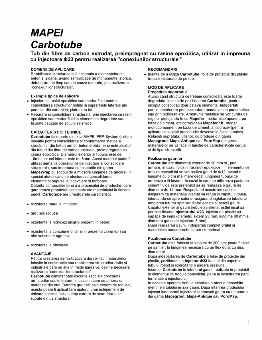 Pagina 1-Tub din fibre de carbon extrudat pentru realizarea ”conexiunilor structurale ” MAPEI ...