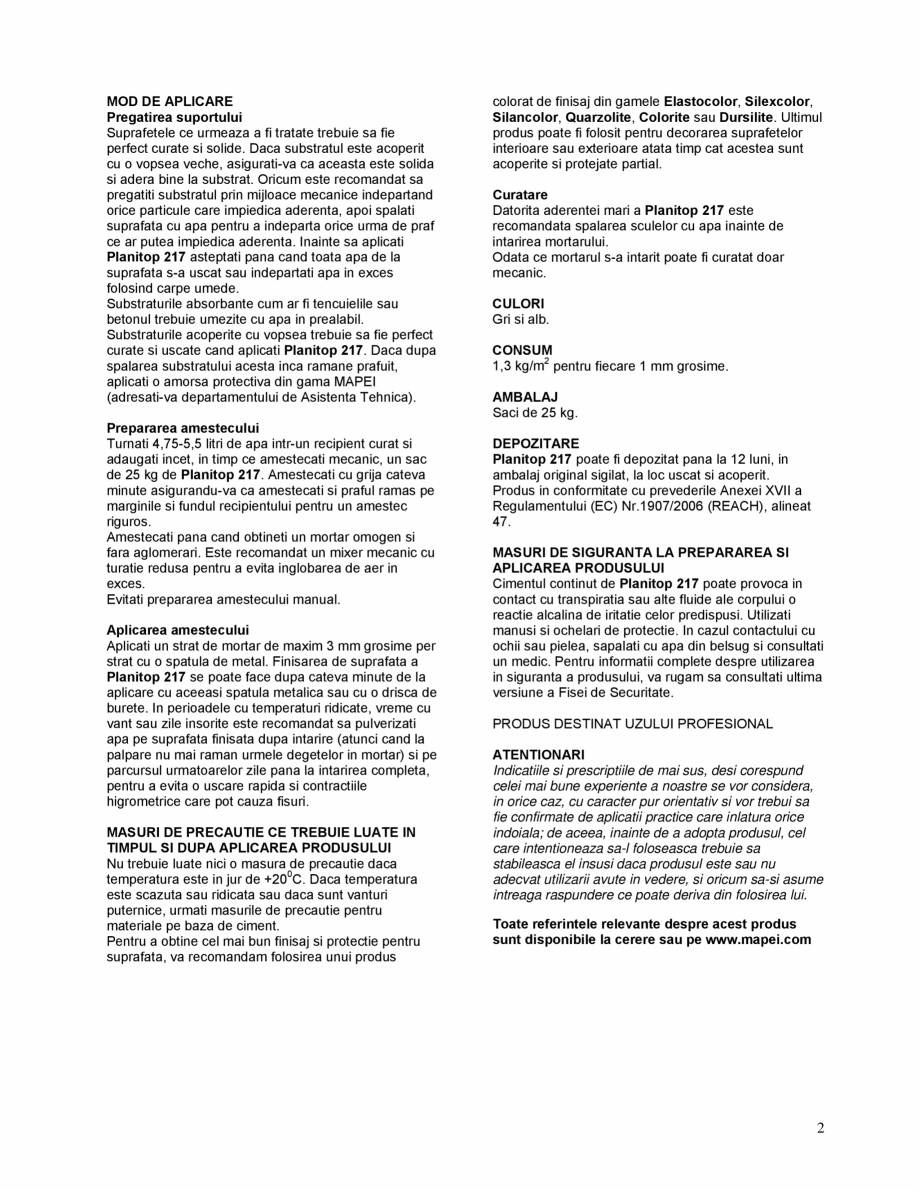 Pagina 2-Mortar pe baza de ciment, hidrofug, pentru finisarea cu textura grosiera a betoanelor si a...
