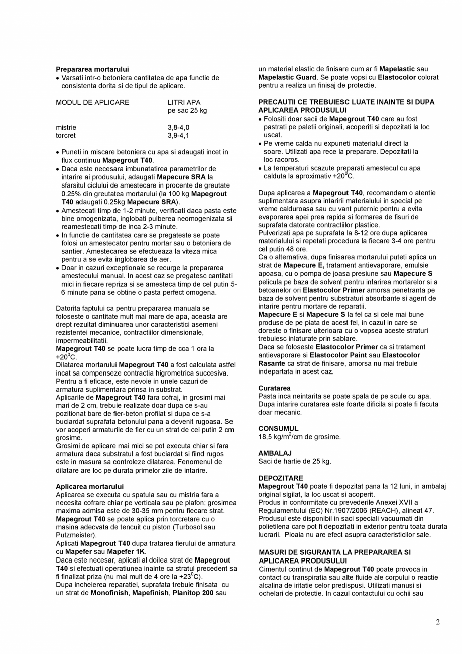 Pagina 2-Mortar fibroranforsat tixotropic cu rezistenta medie (40 MPa) pentru repararea betonului  MAPEI...