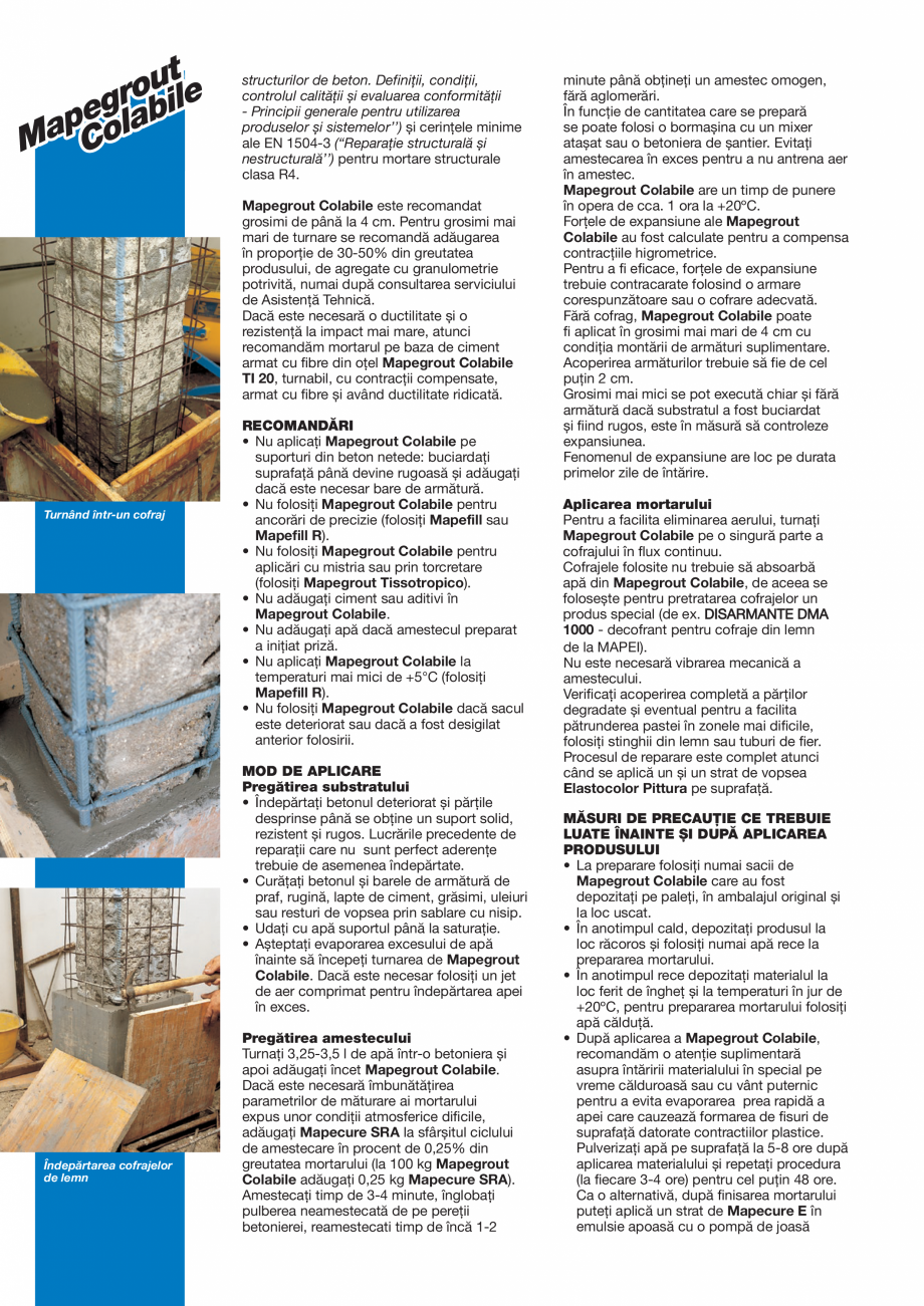 Pagina 2-Mortar monocomponent, cu contracție controlată, fibroranforsat, pentru repararea betonului MAPEI...