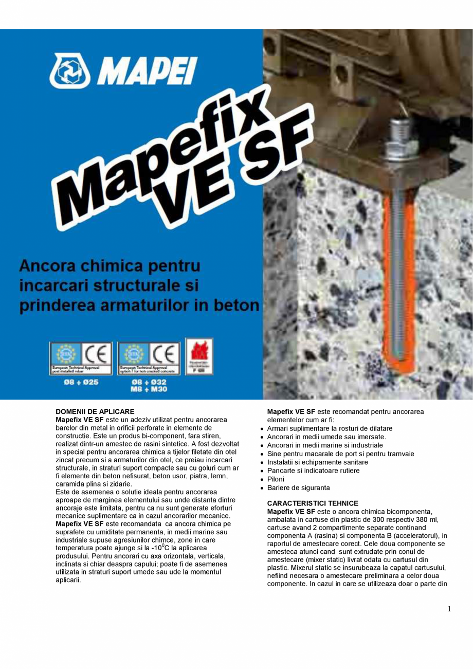 Pagina 1-Ancora chimica pentru incarcari structurale si prinderea armaturilor in beton MAPEI MAPEFIX VE SF...