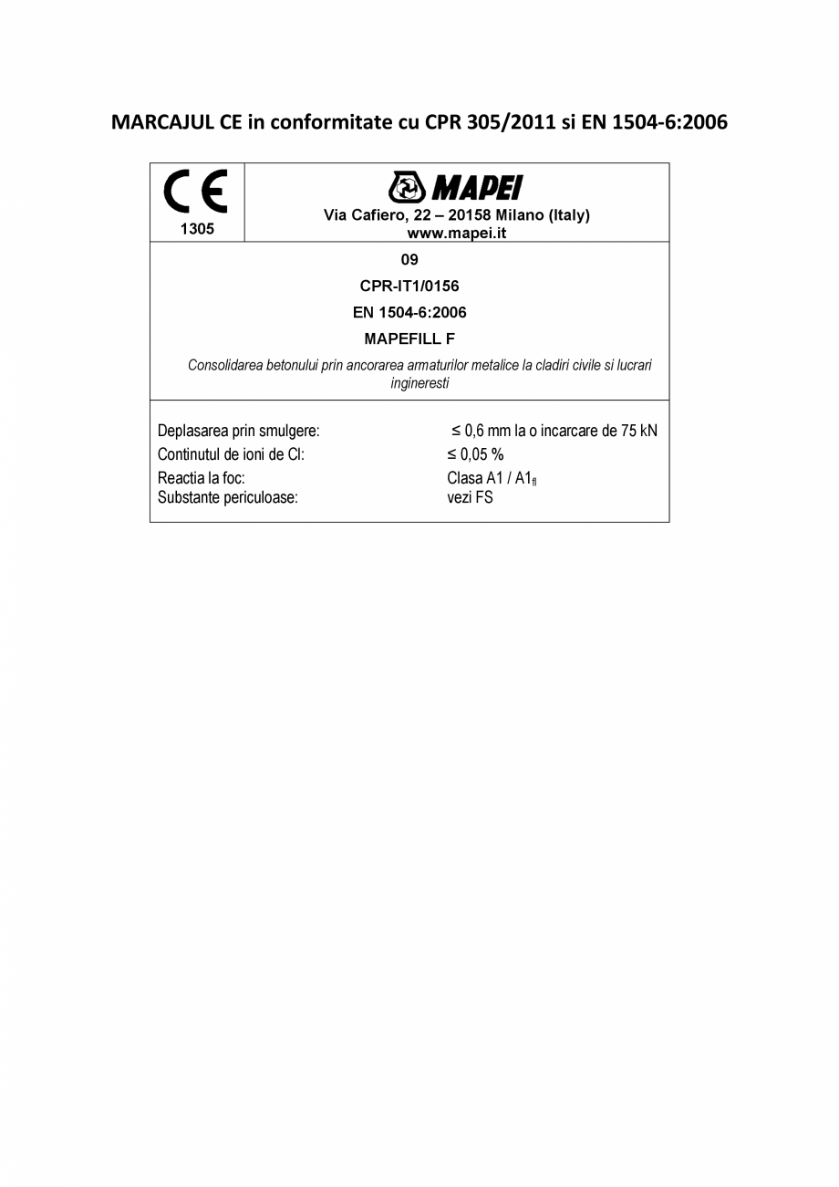 Pagina 2-Declaratie de performanta - Mortar de ancorare pe baza de ciment pentru consolidarea structurilor...