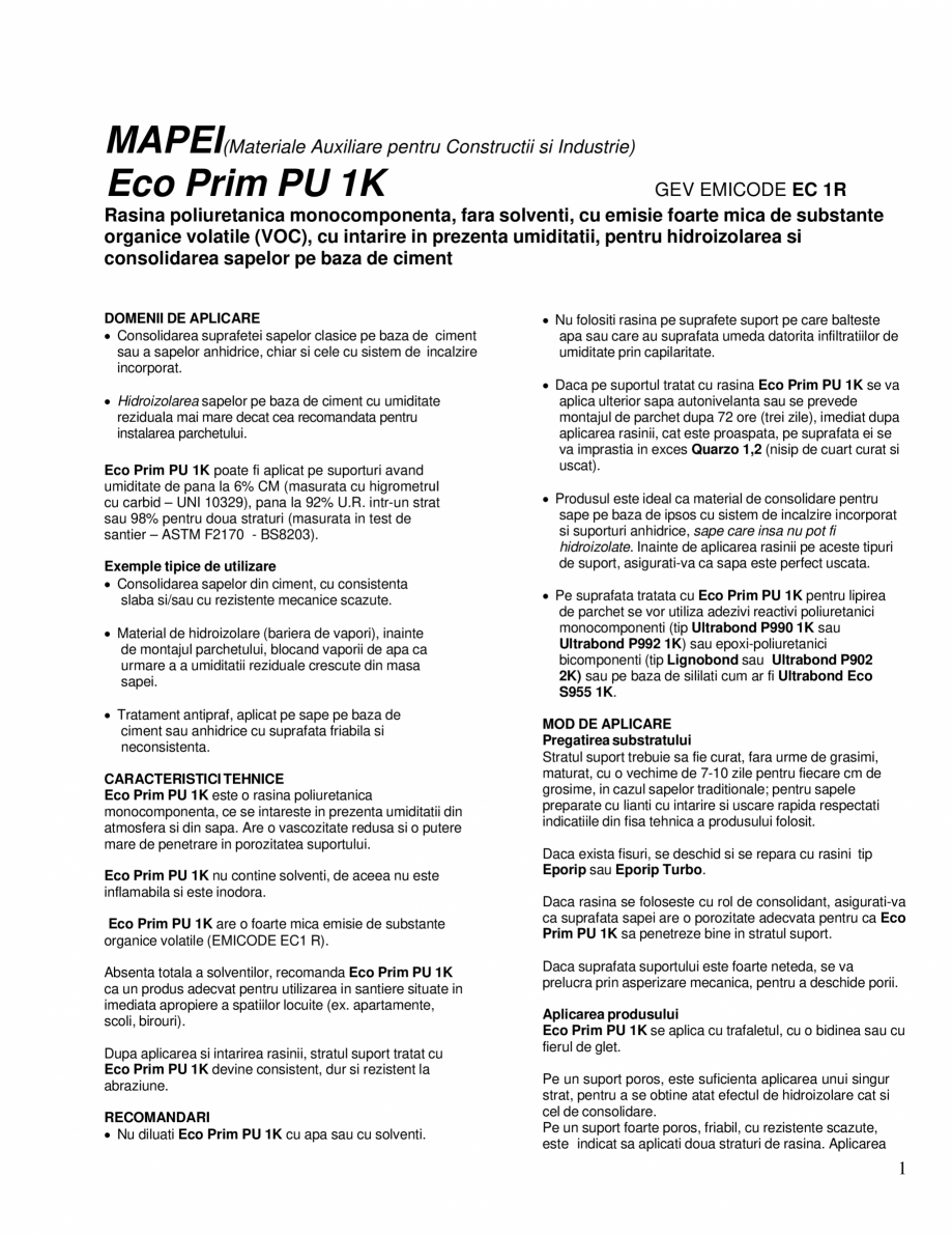 Pagina 1-Rasina poliuretanica monocomponenta pentru hidroizolarea si consolidarea sapelor pe baza de ciment...