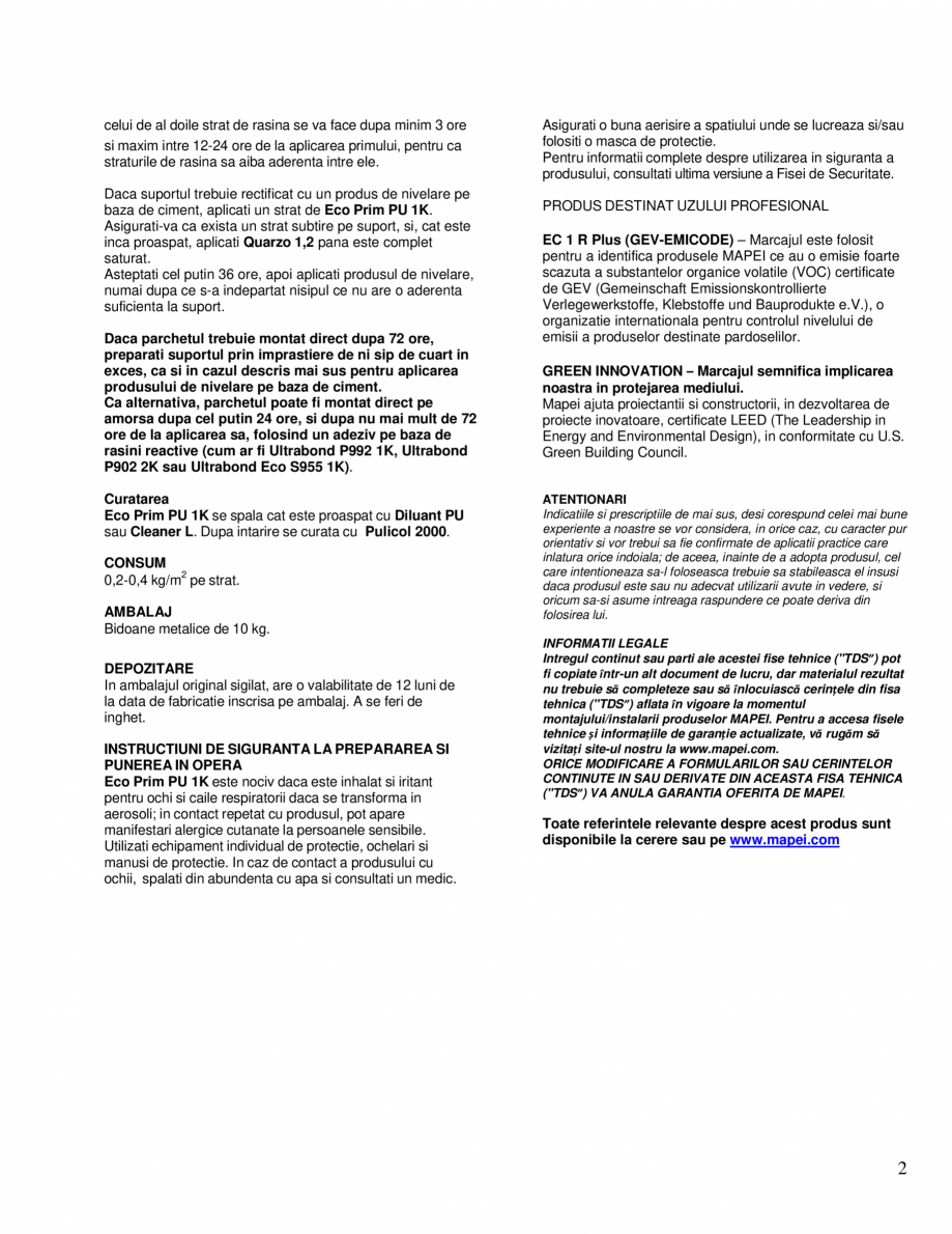 Pagina 2-Rasina poliuretanica monocomponenta pentru hidroizolarea si consolidarea sapelor pe baza de ciment...