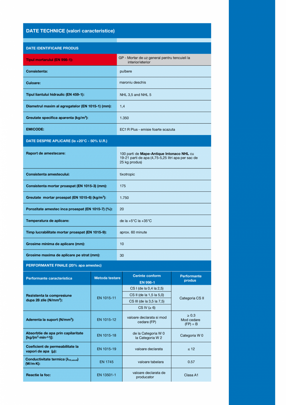 Pagina 3-Tencuiala pentru aplicatii pe zidarii existente sau constructii noi MAPEI MAPE-ANTIQUE INTONACO NHL ...