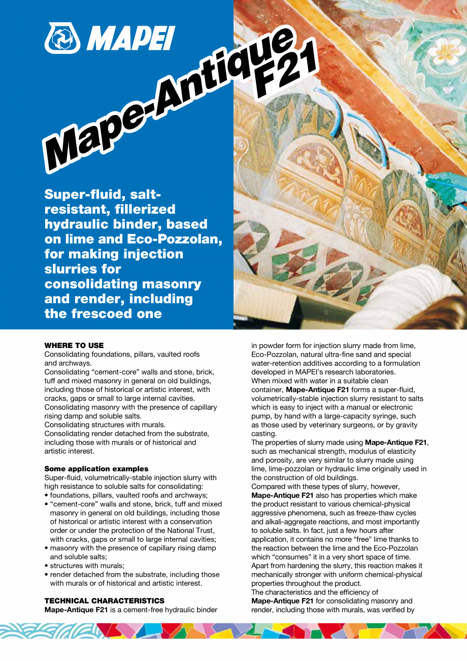 Pagina 1-Liant hidraulic filerizat, superfluid, pe baza de var MAPEI Mape-Antique F21 Fisa tehnica Engleza ue...