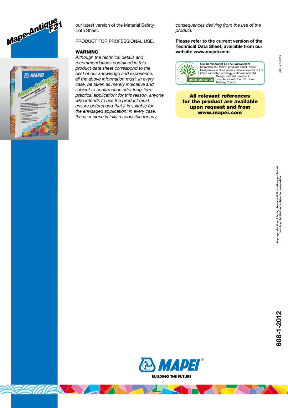 Pagina 4-Liant hidraulic filerizat, superfluid, pe baza de var MAPEI Mape-Antique F21 Fisa tehnica Engleza , ...