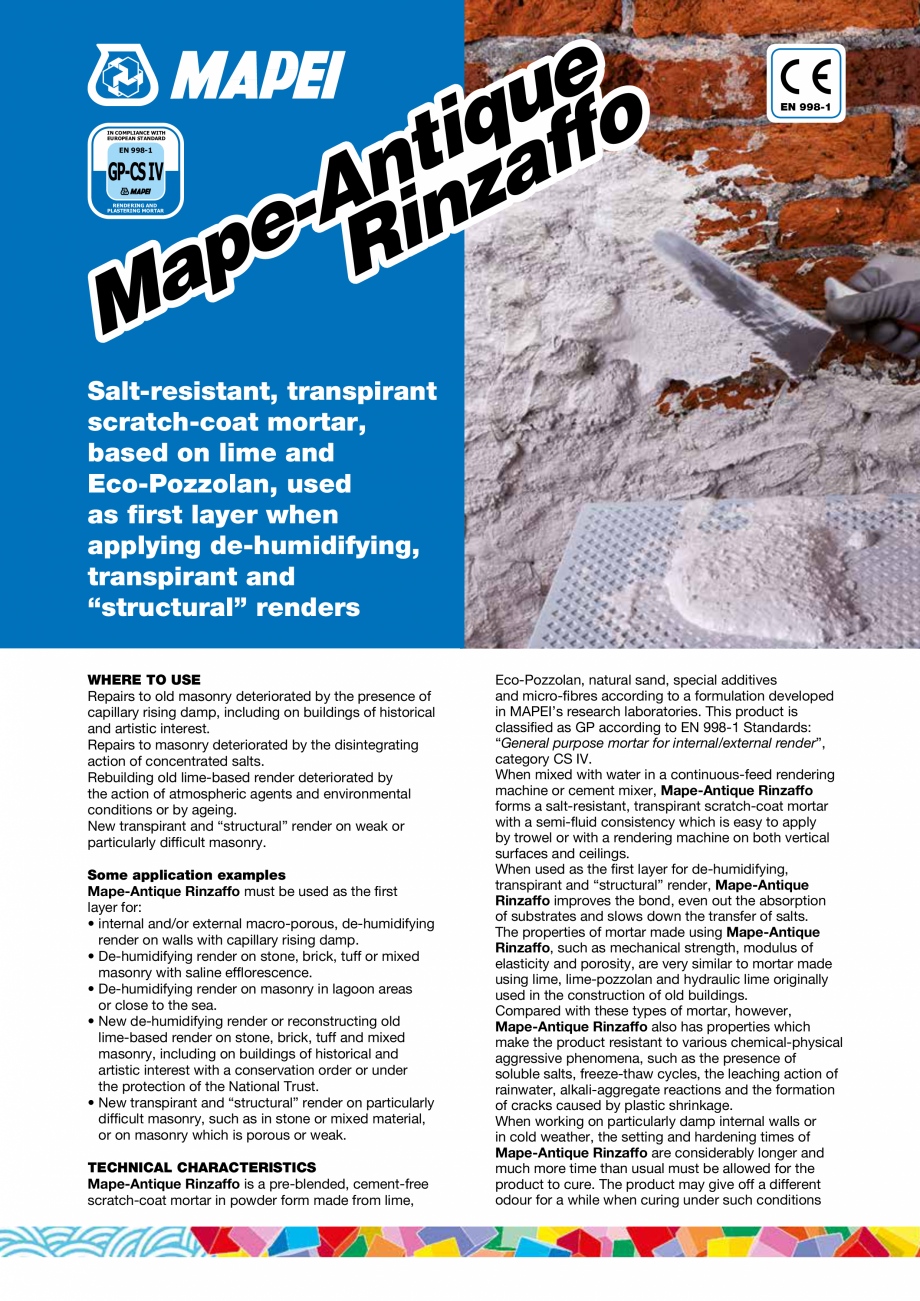 Pagina 1-Mortar predozat pe baza de var  MAPEI Mape-Antique Rinzaffo Fisa tehnica Engleza e
u fo
iqaf
t
n z...