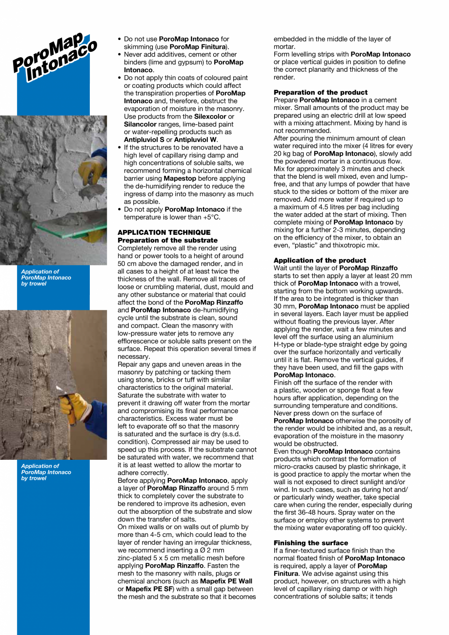 Pagina 2-Mortar predozat cu rezistenta la saruri si sulfati MAPEI Poromap Intonaco Fisa tehnica Engleza sonry...