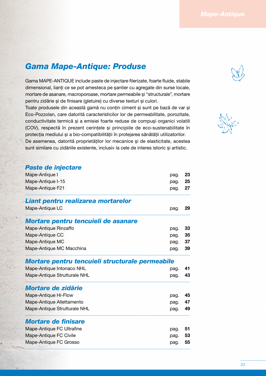 Pagina 23-Produse si sisteme pe baza de VAR pentru restaurarea cladirilor din zidarie MAPEI Catalog, brosura...