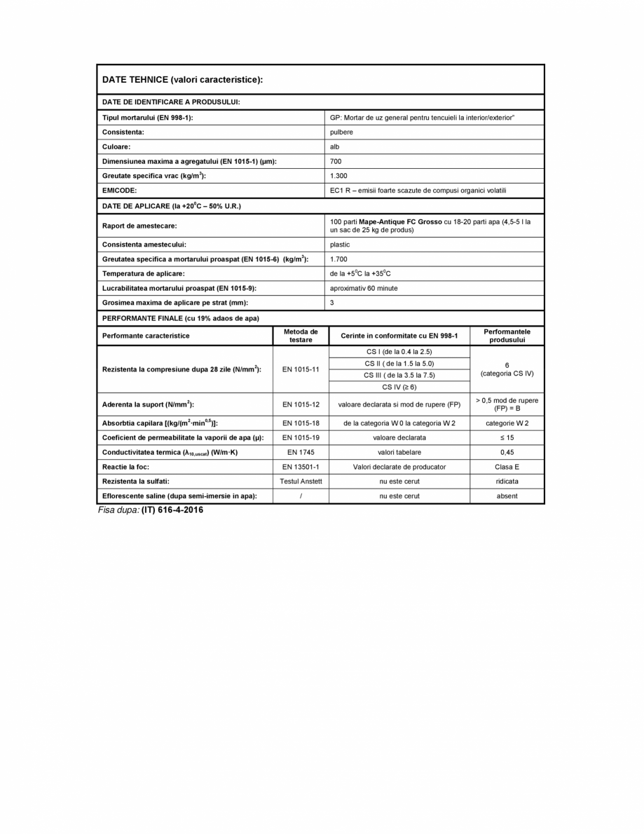 Pagina 3-Mortar cu textura grosiera MAPEI MAPE-ANTIQUE FC GROSSO Fisa tehnica Romana  plastica, usor de...