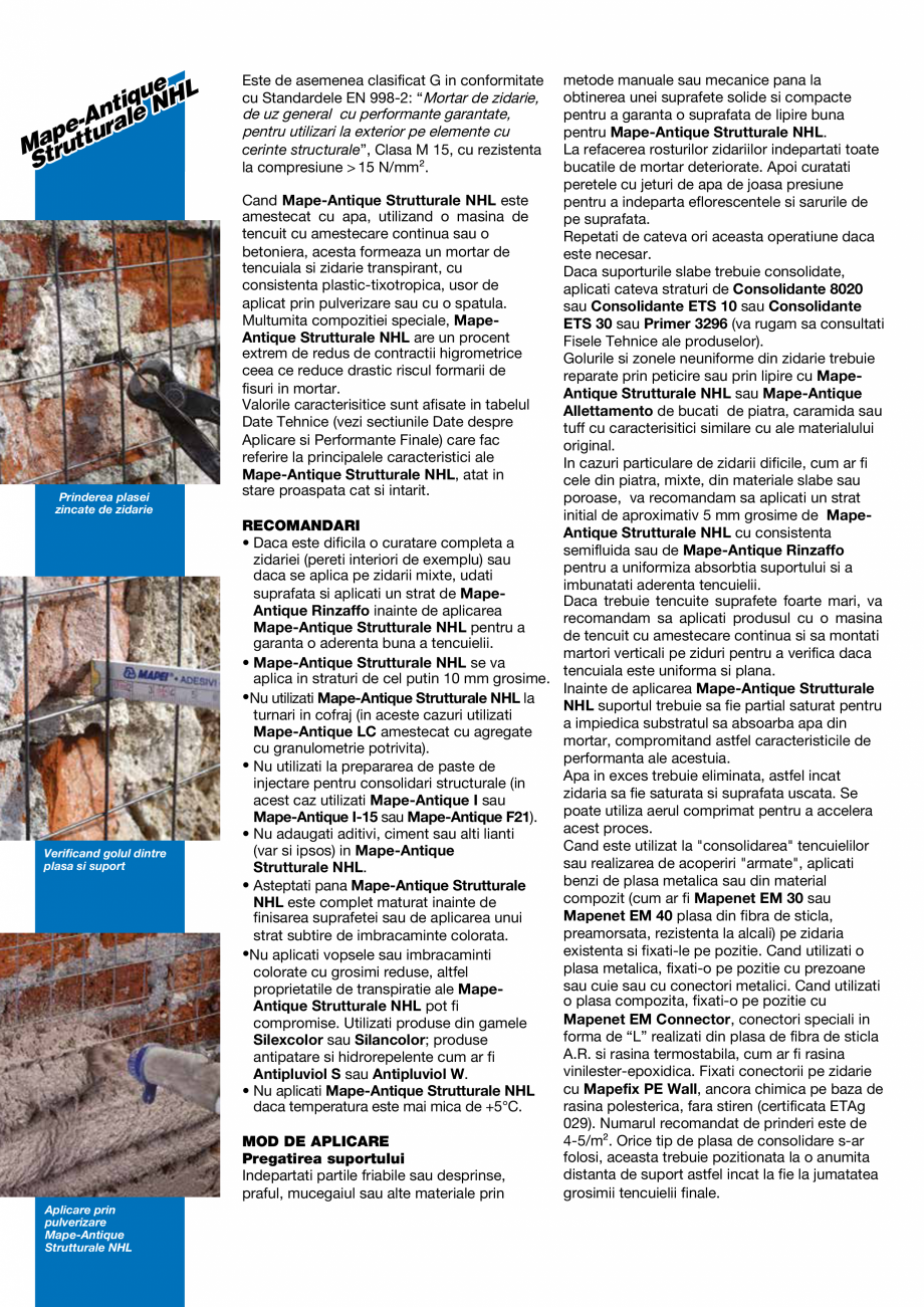 Pagina 2-Mortar pentru tencuieli transpirante si zidarii MAPEI MAPE-ANTIQUE STRUTTURALE NHL Fisa tehnica...