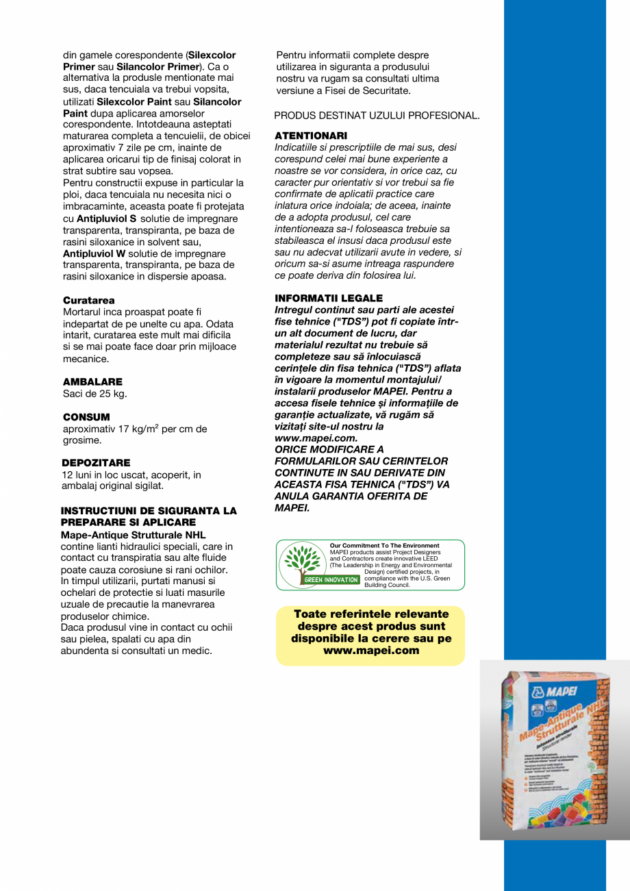 Pagina 5-Mortar pentru tencuieli transpirante si zidarii MAPEI MAPE-ANTIQUE STRUTTURALE NHL Fisa tehnica...