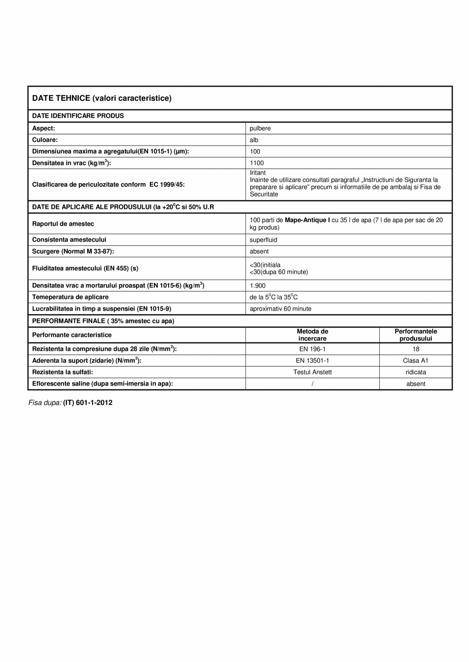 Pagina 3-Liant hidraulic filerizat, superfluid MAPEI Mape-Antique I Fisa tehnica Romana rietati ce fac...