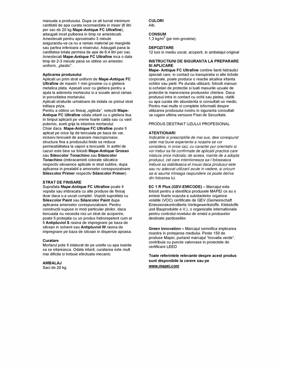 Pagina 2-Mortar rezistent la saruri pentru finisarea neteda a tencuielilor MAPEI Mape-Antique FC Ultrafine...