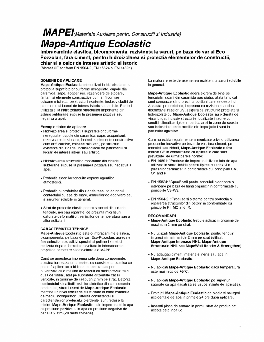 Pagina 1-Imbracaminte elastica, bicomponenta pentru hidroizolarea si protectia elementelor de constructii...