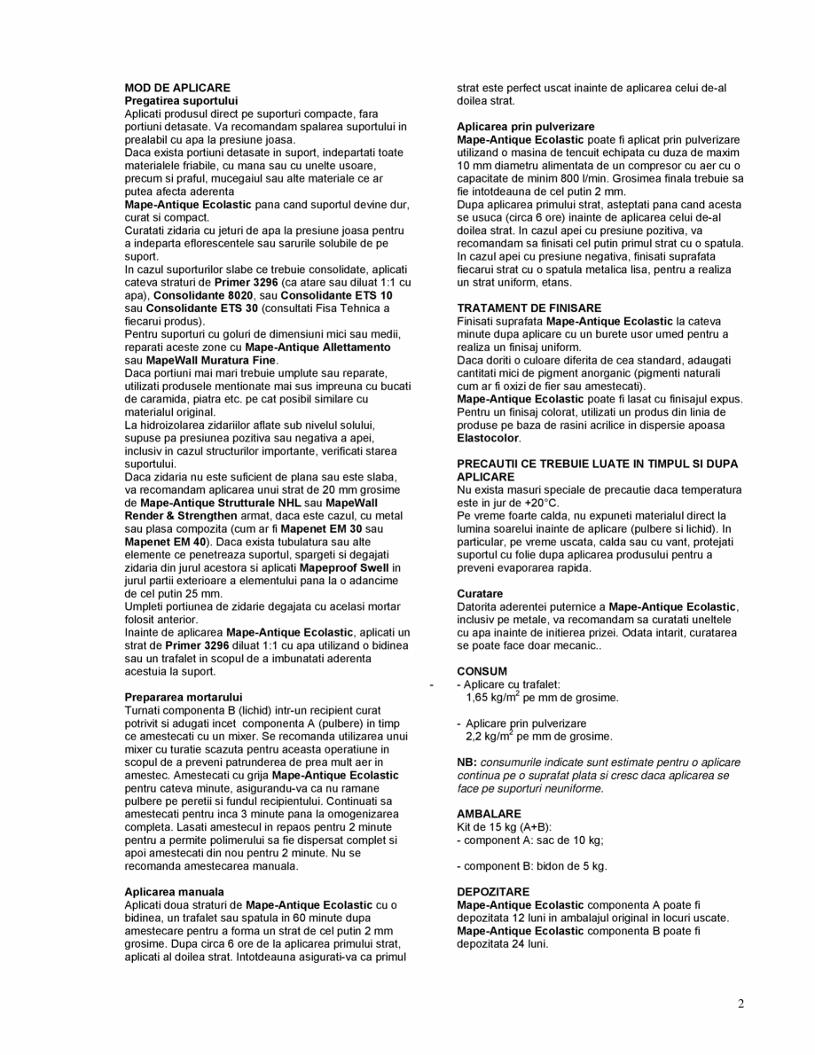 Pagina 2-Imbracaminte elastica, bicomponenta pentru hidroizolarea si protectia elementelor de constructii...
