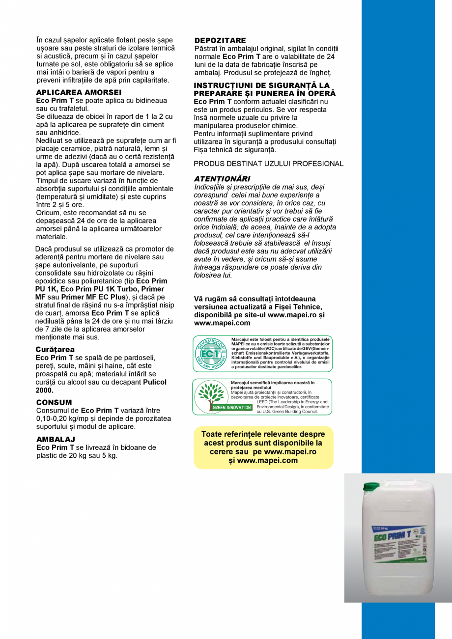 Pagina 3-Amorsa pe baza de rasini acrilice in dispersie apoasa MAPEI ECO PRIM T Fisa tehnica Romana im T...