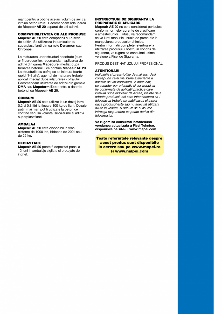 Pagina 3-Aditiv antrenor de aer pentru beton rezistent la cicluri de inghet-dezghet MAPEI MAPEAIR AE 20 Fisa ...