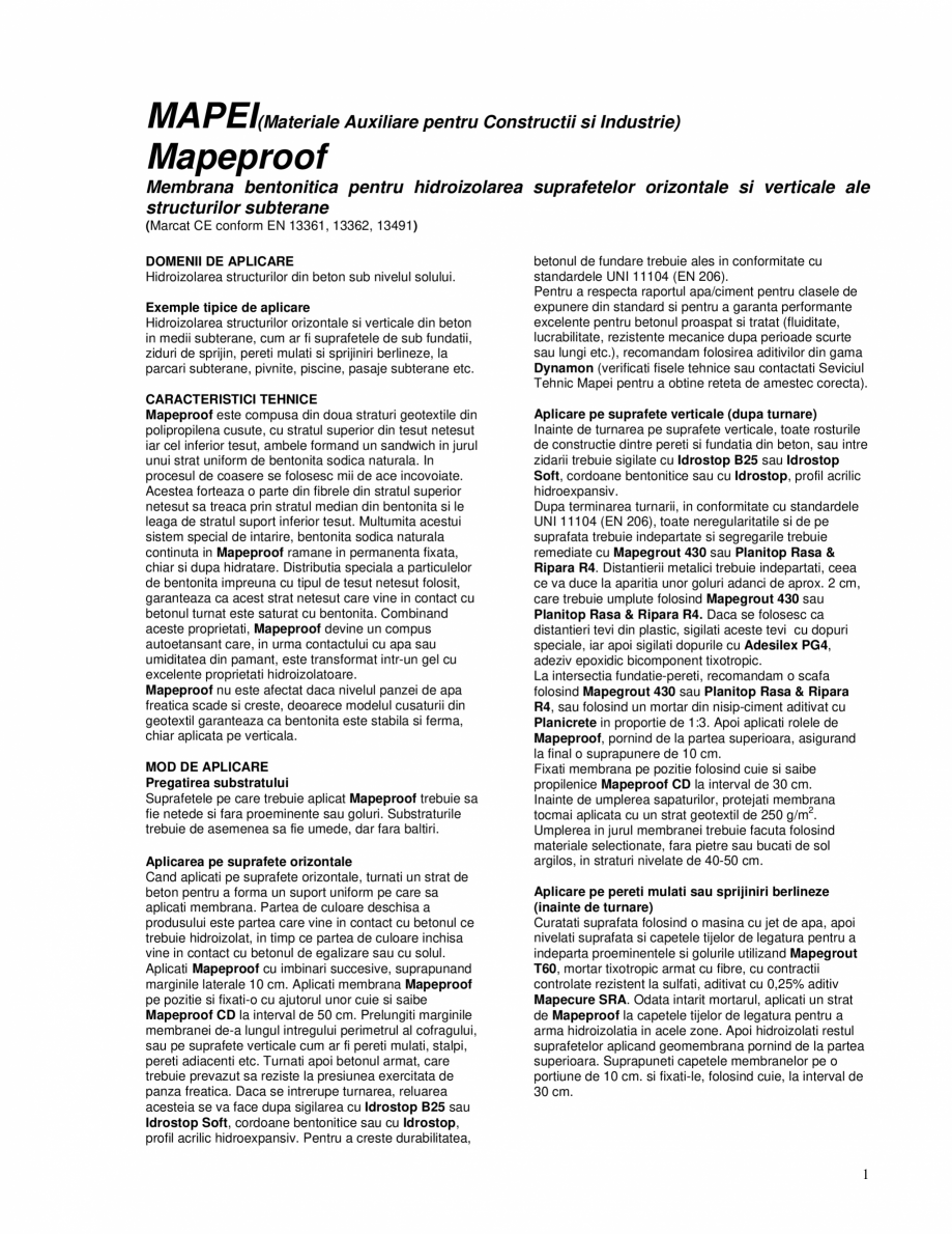 Pagina 1-Membrana bentonitica pentru hidroizolarea suprafetelor orizontale si verticale ale structurilor...