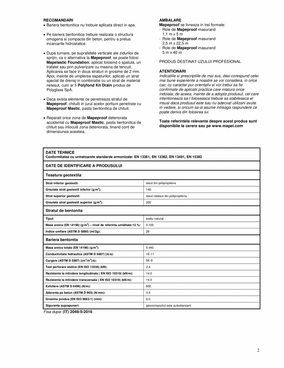 Pagina 2-Membrana bentonitica pentru hidroizolarea suprafetelor orizontale si verticale ale structurilor...