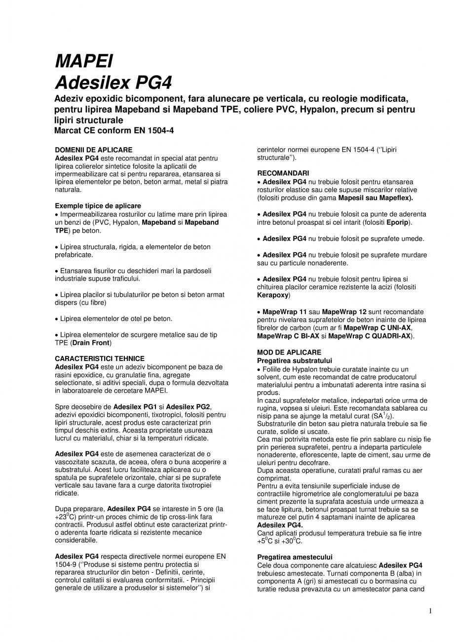Pagina 1-Adeziv epoxidic bicomponent pentru lipirea Mapeband si Mapeband TPE, coliere PVC si pentru lipiri...