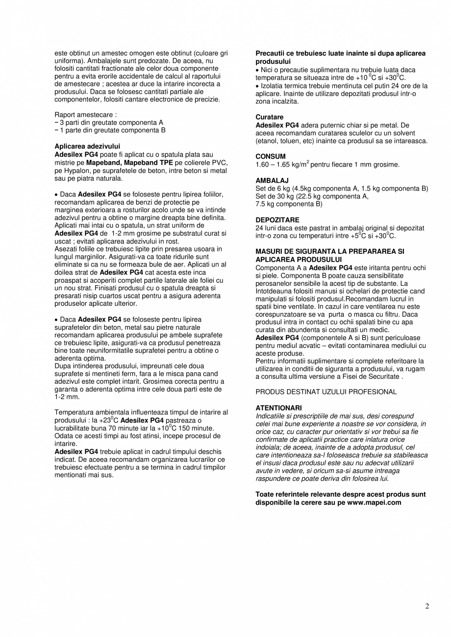 Pagina 2-Adeziv epoxidic bicomponent pentru lipirea Mapeband si Mapeband TPE, coliere PVC si pentru lipiri...